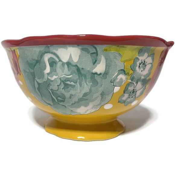 Pioneer Woman Blossom Jubilee Matching Plate and Footed Bowl Set of 2 Red Yellow - Picture 3 of 8